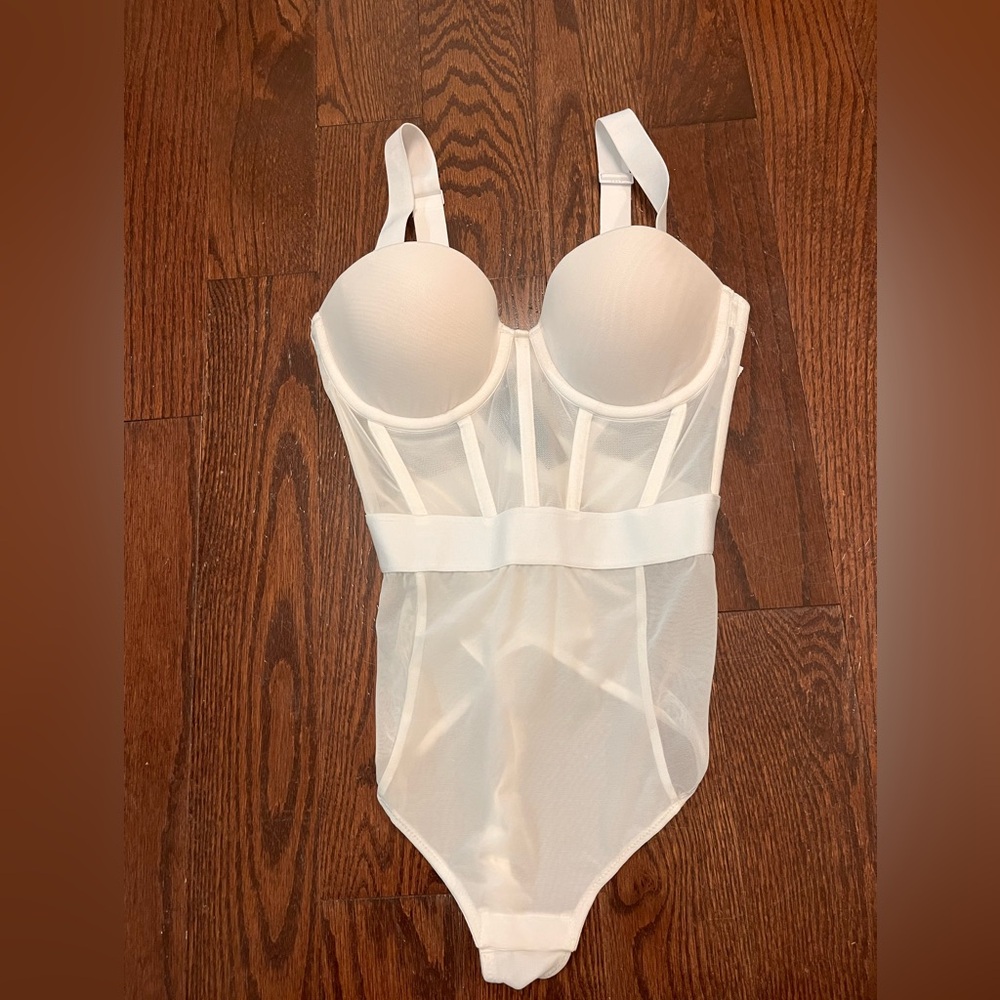 DKNY Sheer White Strapless Bodysuit Size 32B
